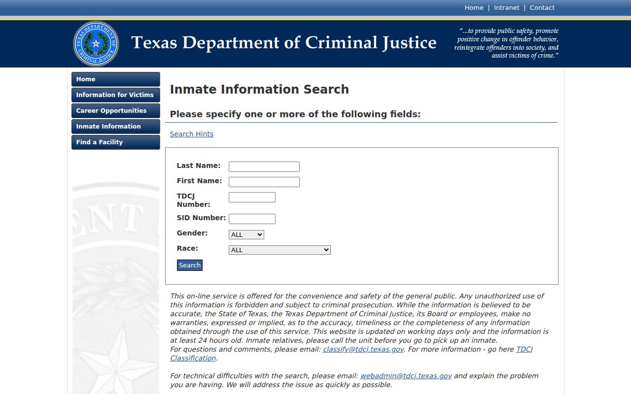 Lubbock County arrest lookup and TDCJ sentenced prisoner search