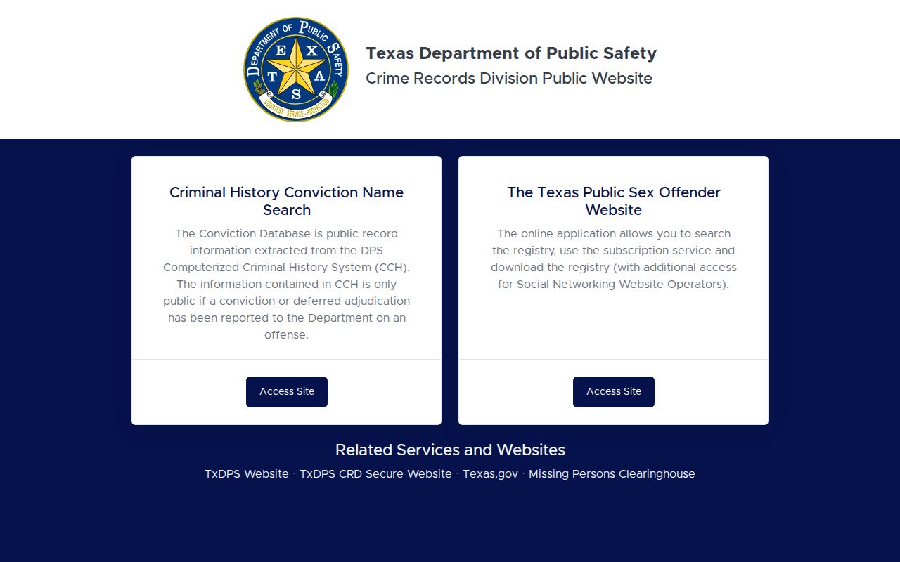 Texas DPS public portal used for Lubbock County criminal history